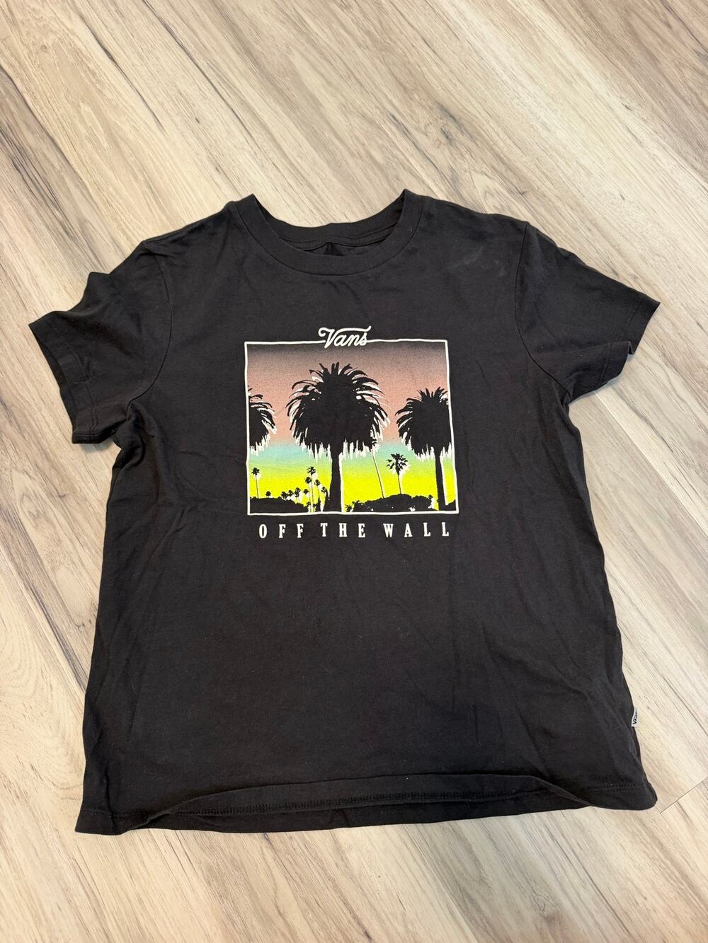 Vans Off The Wall Women's M Black Beachy Palm Trees Graphic T-Shirt Tee
